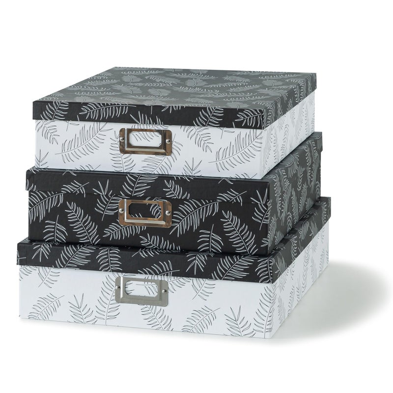SLPR Decorative Cardboard Storage Boxes With Lids, Set of 3 Black and White Photo Storage for Home DÃ©cor and Organizing, Memory Boxes For Keepsakes, Documents, Scrapbooks, Letter Paper - Image 1